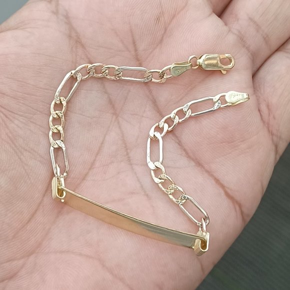 10kt real gold try color figaro daimond cut bracelet size 7 inches